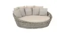 Chaise longue Meridian en aluminium blanc, corde beige et tissu beige.