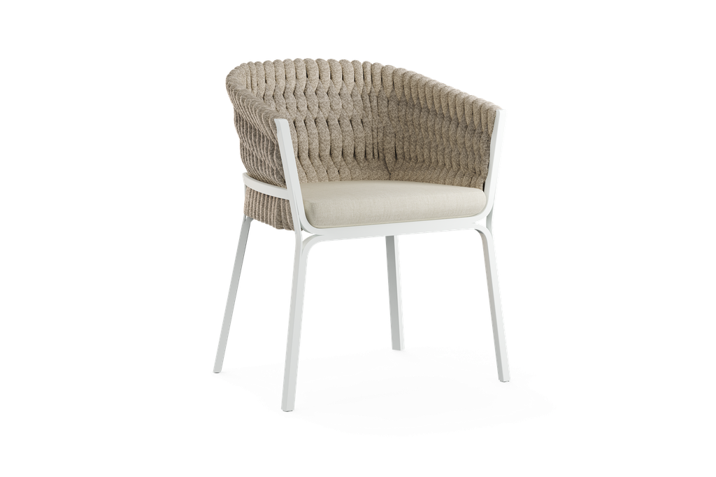 Sillón de comedor Anmore aluminio blanco y textil greige