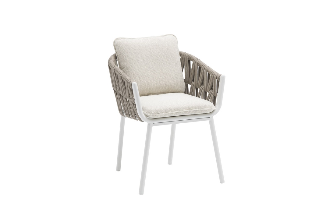 Silla de comedor Carson aluminio blanco textil beige