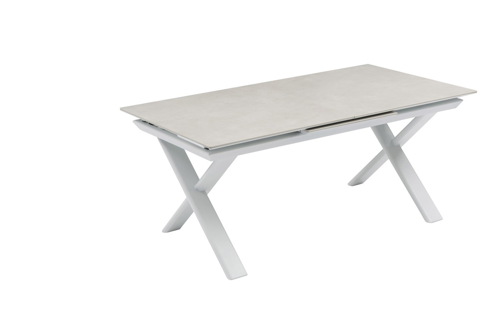 Table extensible Carson 100x180/240 cm aluminium blanc plateau en grès cérame gris
