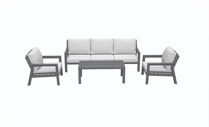 Ensemble de canapés Pakse 4 pièces en aluminium anthracite et coussins gris moyen