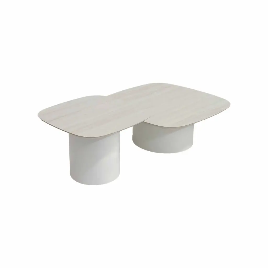 Set de Mesas auxiliares Aspen 2pcs aluminio blanco top greige