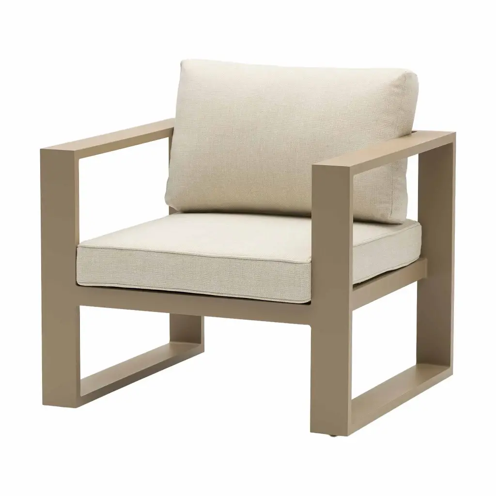 Sofá 1 plaza Niland aluminio taupe y cojinería Beige