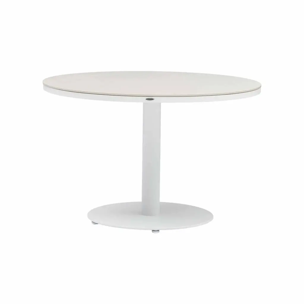 Mesa redonda Zermatt Ø120cm aluminio blanco y top porcelanico barroc sand