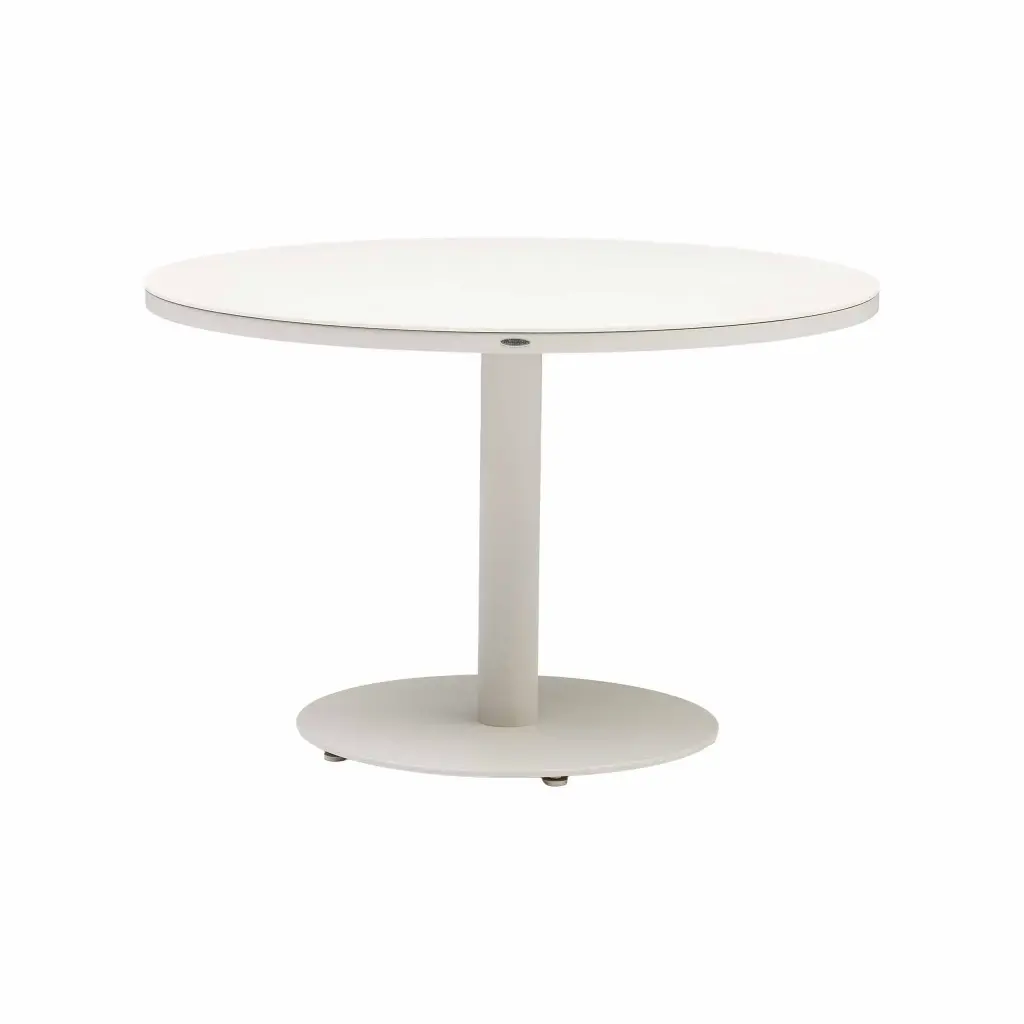 Mesa redonda Zermatt Ø120cm aluminio tapioca y top porcelanico Barroc greige