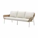 Sofa 3 plazas Zermatt aluminio tapioca, cuerda taupe claro y cojineria beige.