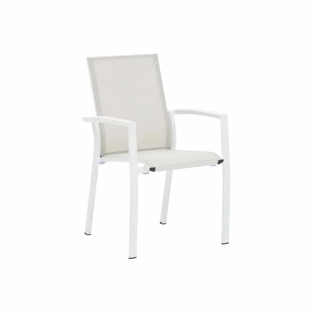 Sillon de comedor Syme aluminio blanco y textilene gris claro