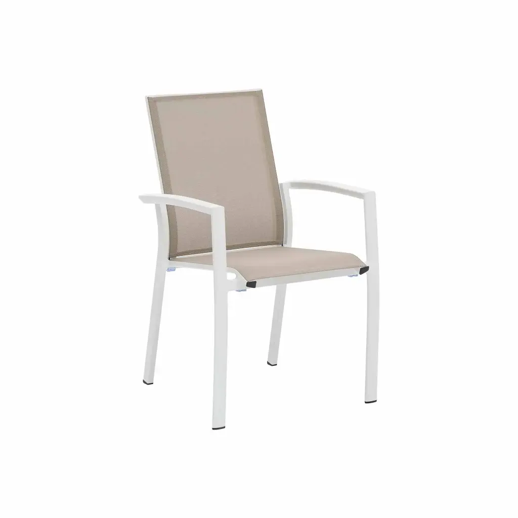 Sillon de comedor Syme aluminio blanco y textilene taupe