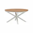 Mesa redonda extensible Hanoi Ø140/200cm aluminio blanco y top efecto teca
