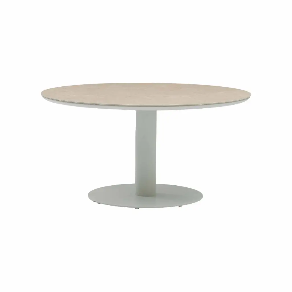 Mesa redonda Zermatt Ø150cm aluminio blanco y top porcelanico beige