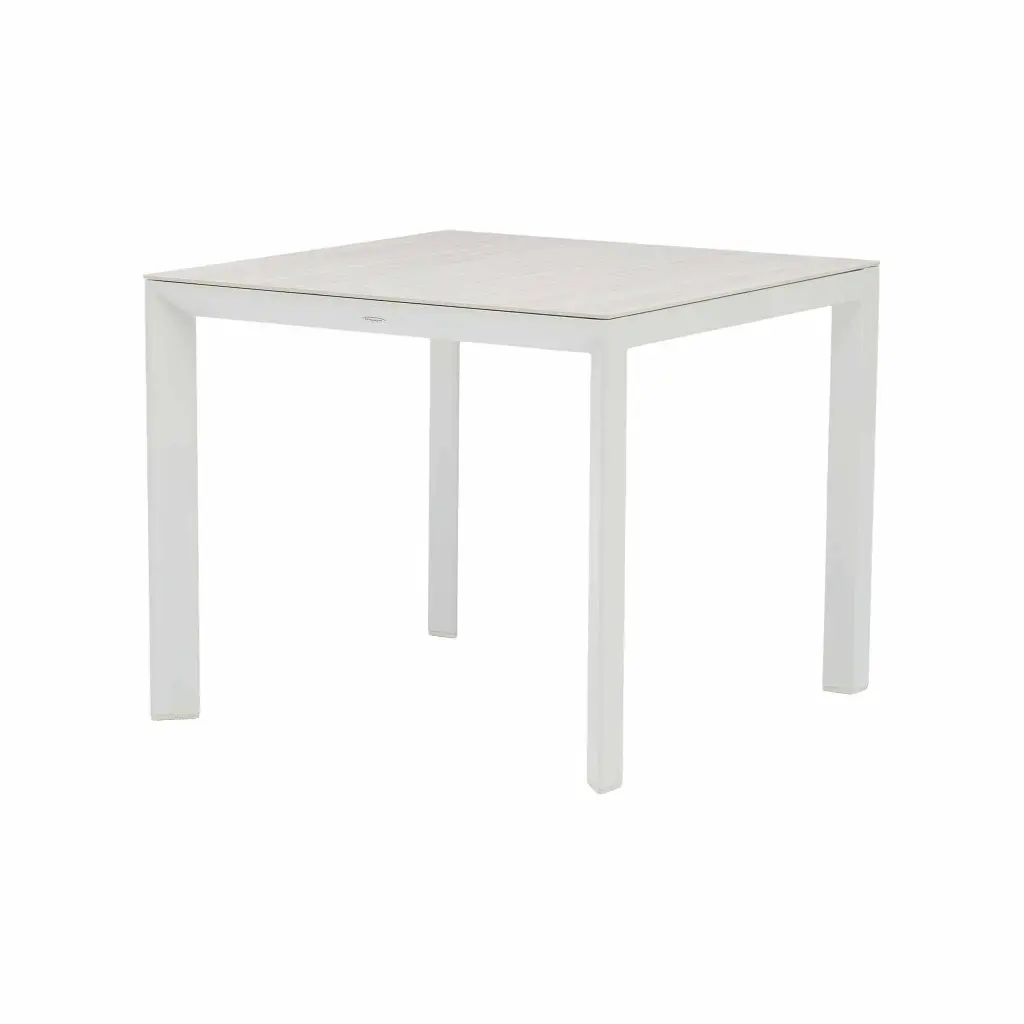 Mesa cuadrada Syme 90x90cm aluminio blanco y top Barroc-cave 