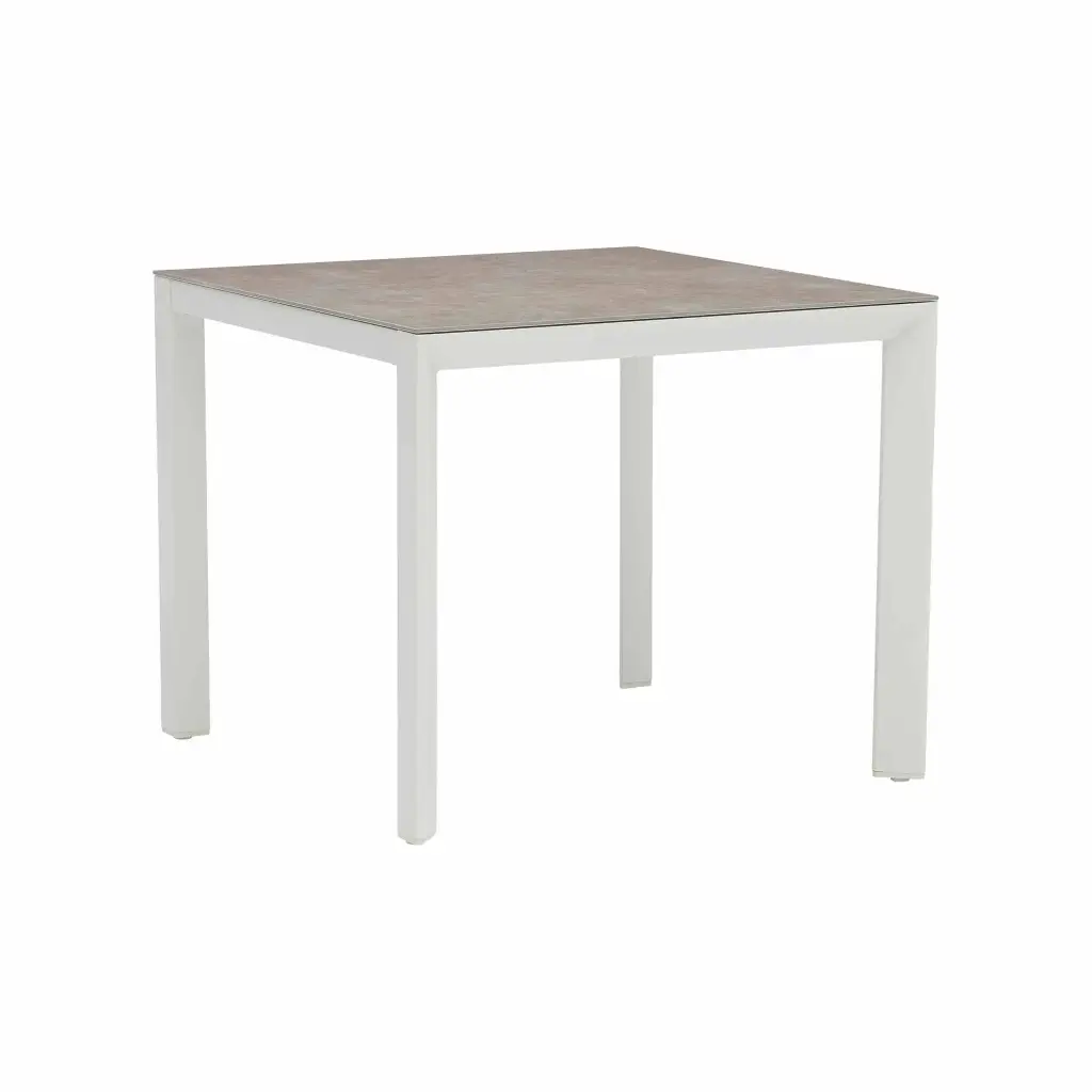 Mesa cuadrada Syme 90x90cm aluminio blanco y top Barroc grey