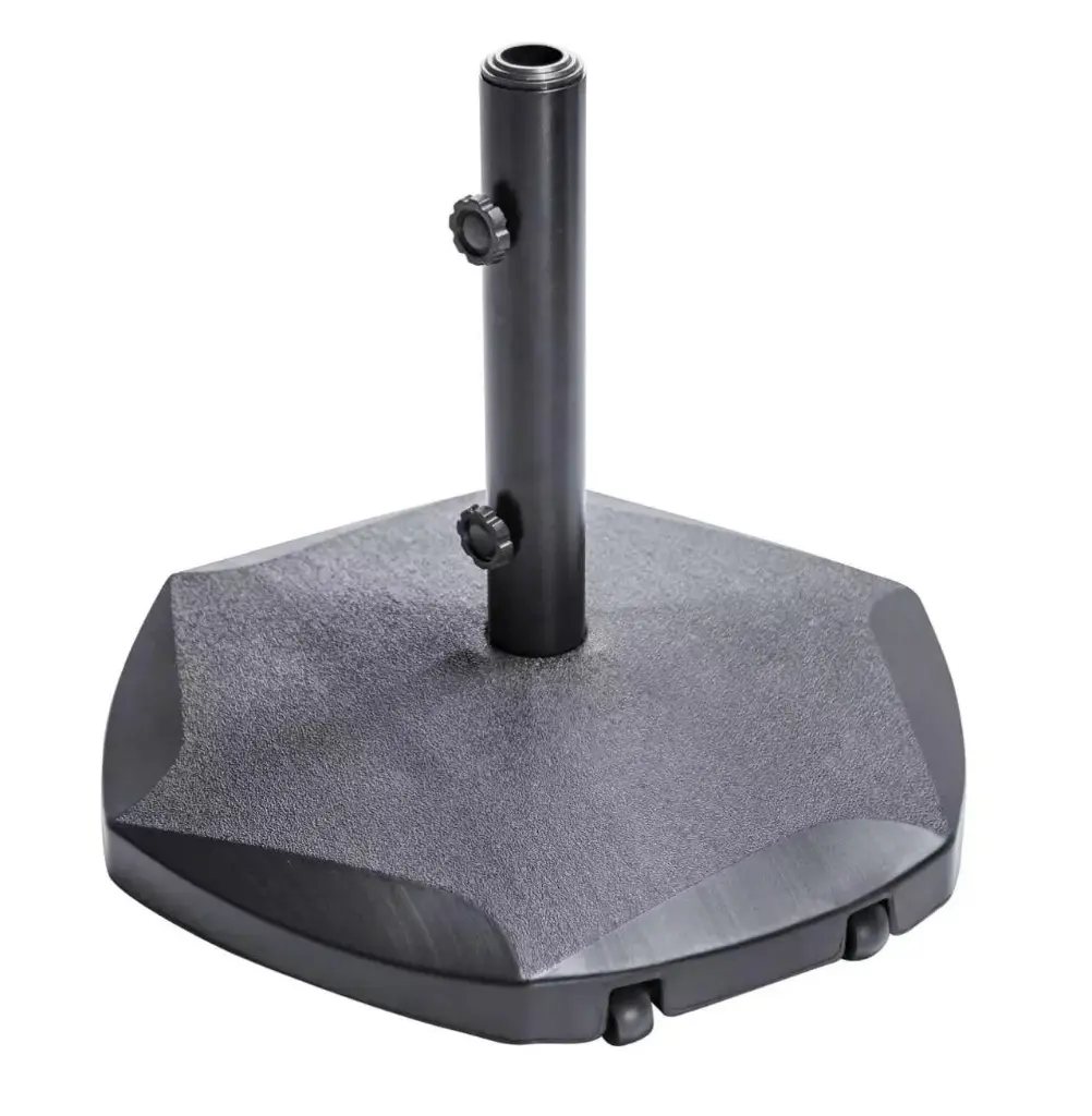 Base exagonal para sombrilla 27 kg con ruedas laterales.
