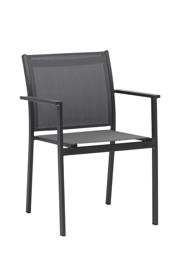 Adin dining chair in aluminium and anthracite textilene
