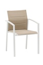 ORICK dining armchair in white aluminium and taupe textile