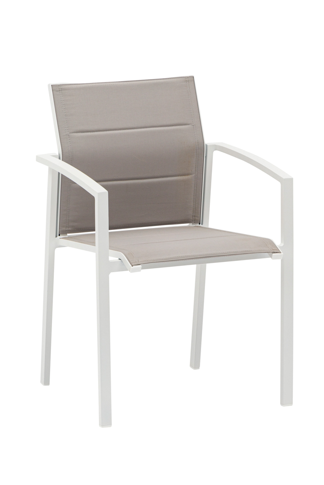 Dining armchair ORICK white aluminium and light grey textile