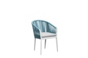 Ukiah armchair in white aluminium with aqua rope and light grey cushion