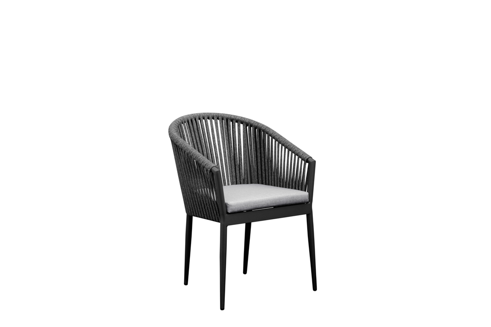 Ukiah aluminium and anthracite rope armchair with medium grey cushion