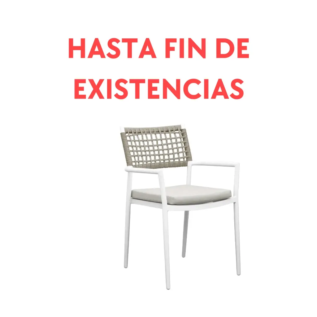 Silla de comedor Samoa aluminio blanco cuerda y cojín greige 