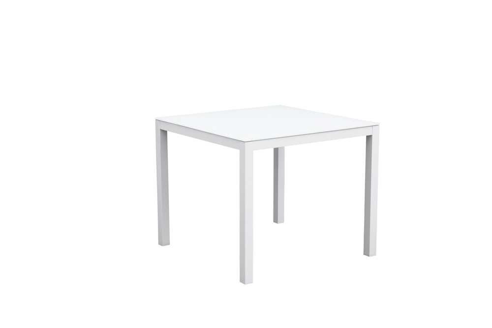 Mesa de comedor Adin 90 x 90 cm aluminio y cristal blanco