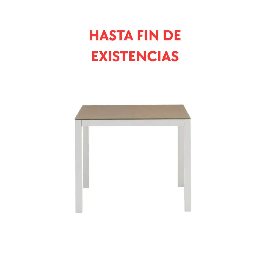 Mesa de comedor Adin 90 x 90 cm aluminio blanco y cristal taupe