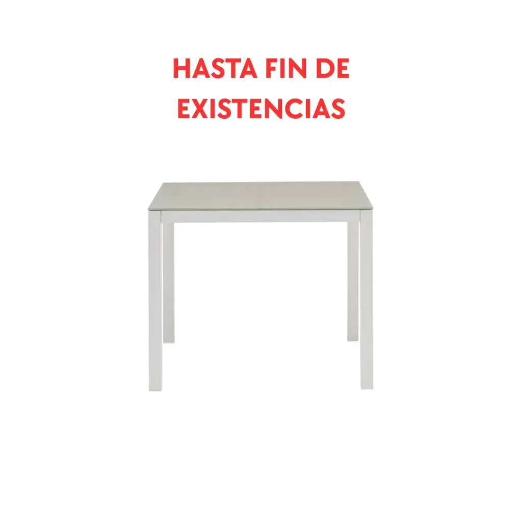 Adin dining table 90 x 90 cm, white aluminium and light grey glass
