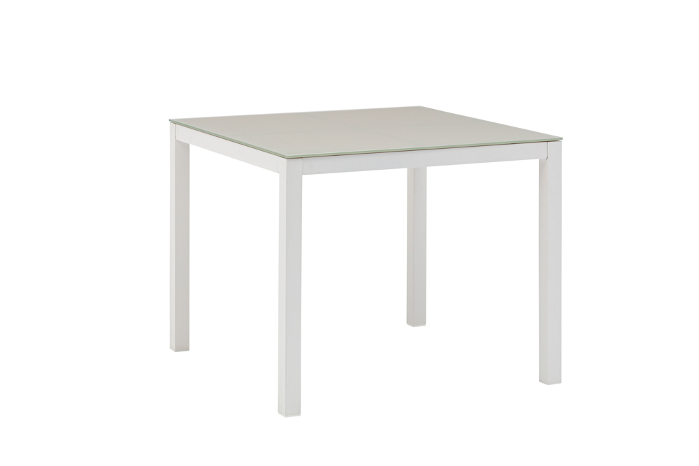 Mesa de comedor Adin 90*90 cm aluminio blanco y cristal gris claro