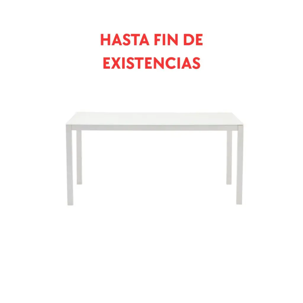 Mesa de jantar Adin, 160 x 90 cm, em alumínio e vidro branco.