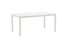 Mesa de jantar Adin, 160 x 90 cm, em alumínio e vidro branco.