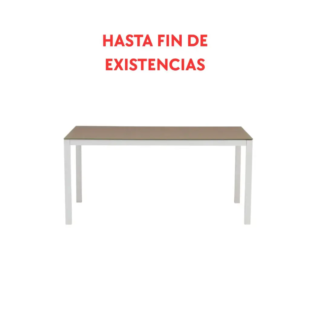 Adin dining table 160 x 90 cm, white aluminium and taupe glass