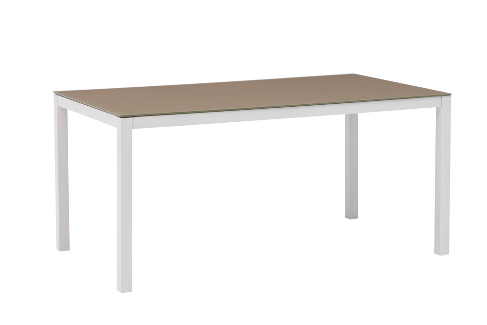 Mesa de comedor Adin 160*90 cm aluminio blanco y cristal taupe