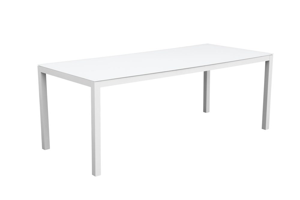 Mesa de comedor Adin 200 x 90 cm aluminio y cristal blanco