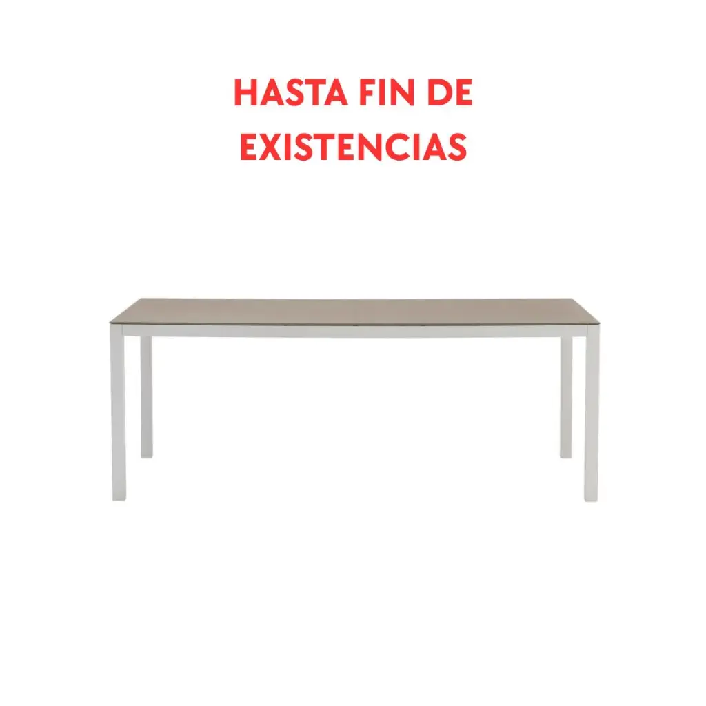 Mesa de comedor Adin 200 x 90 cm aluminio blanco cristal taupe