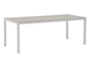 Mesa de jantar Adin 200 x 90 cm em alumínio branco com tampo em vidro cinza claro