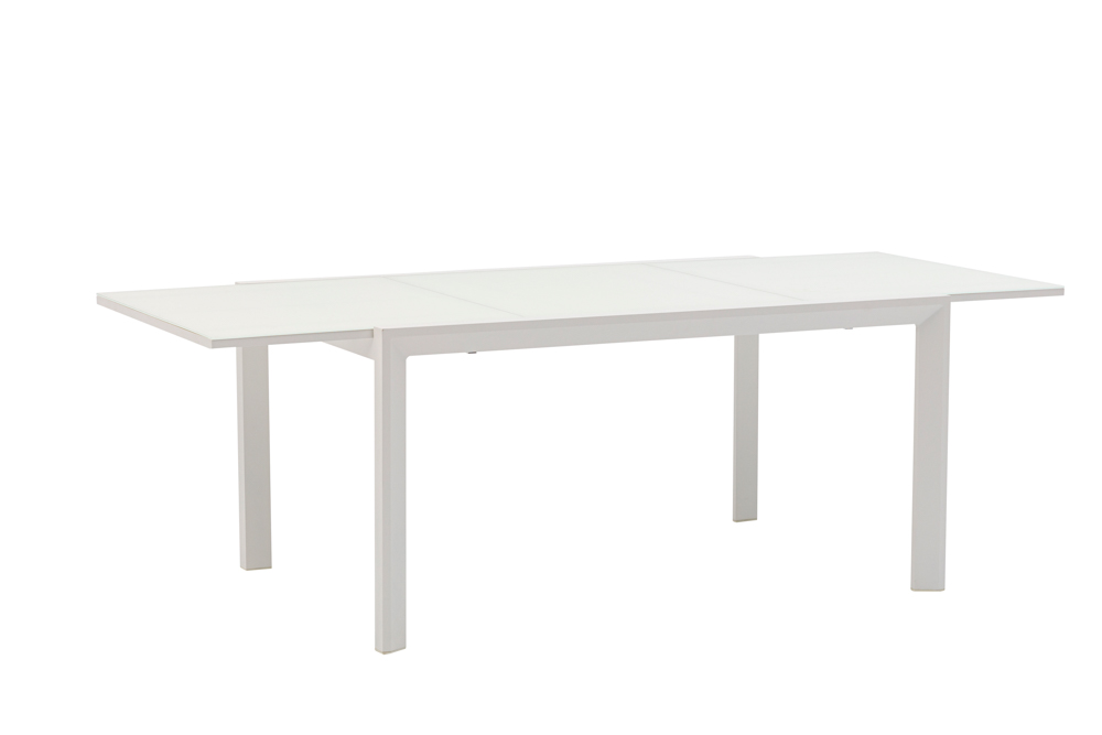 Extending leaf table ORICK 100*150/225 cm aluminium and white glass