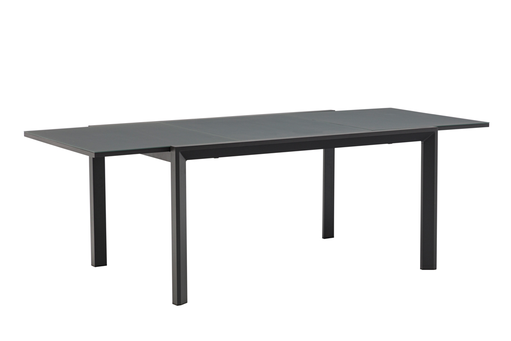 Extending leaf table ORICK 100*150/225 cm aluminium and anthracite glass
