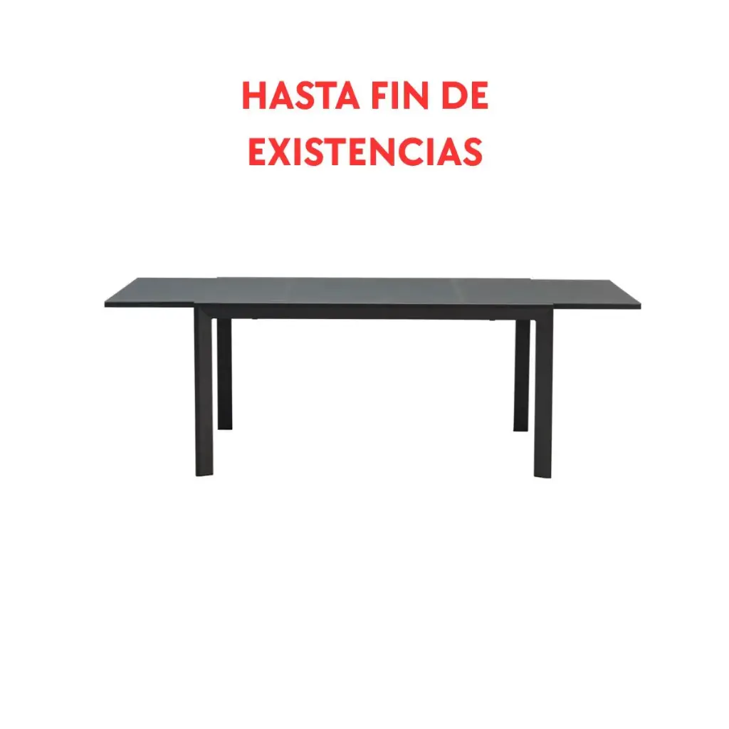 Table extensible ORICK 100 x 150/225 cm en aluminium et verre anthracite.