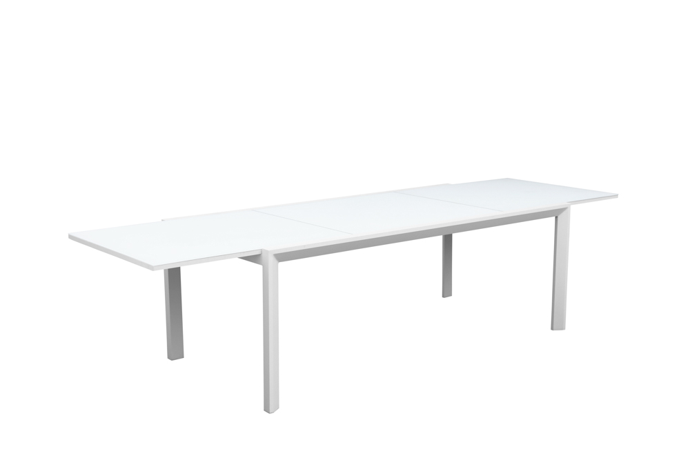 Extending leaf table ORICK 100*200/300 cm aluminium and white glass