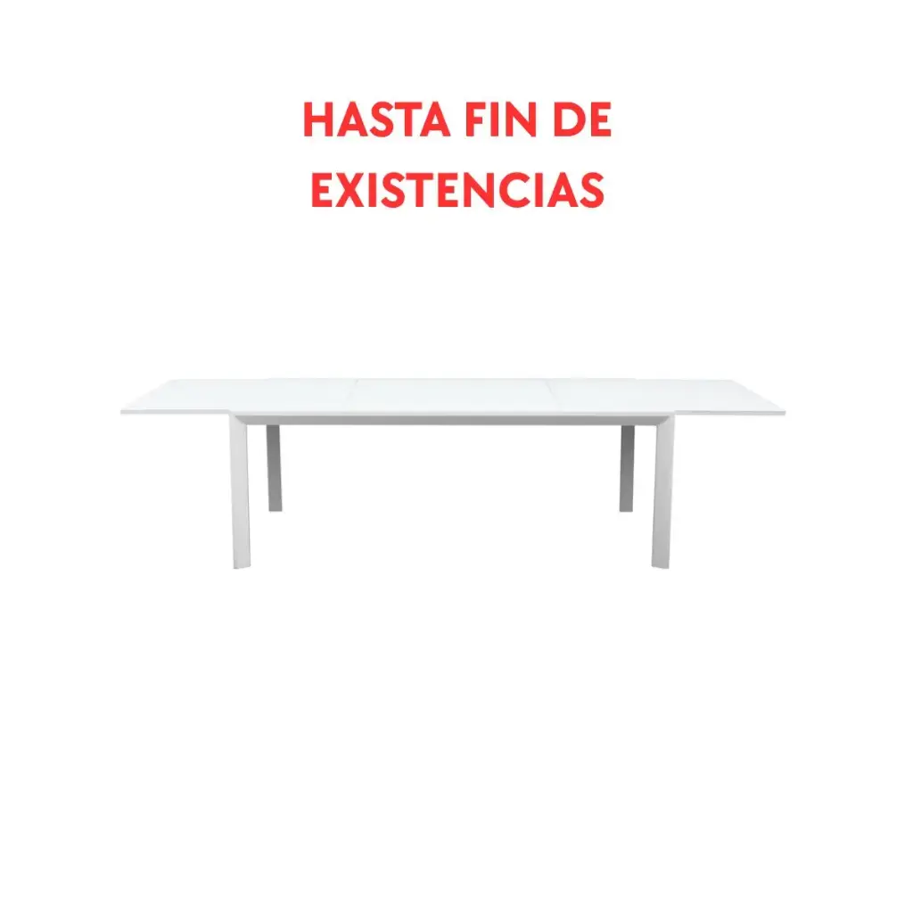 Mesa extensível ORICK 100*200/300 cm em alumínio e vidro branco