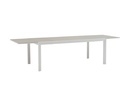 Mesa extensible ORICK 100 x 200/300 cm aluminio blanco y cristal gris claro
