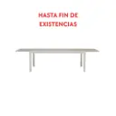 Table extensible ORICK 100 x 200/300 cm en aluminium blanc et verre gris clair.