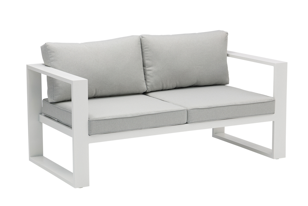 2 seater sofa Niland white aluminium and light grey cushions