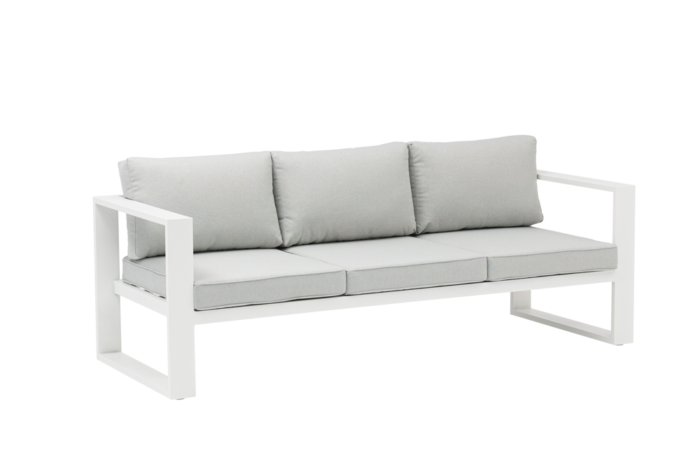Niland 3-seater sofa, white aluminum frame and light grey cushions