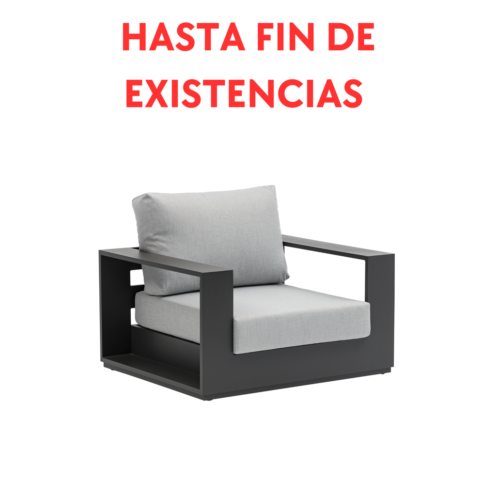 Sofa 1 plaza Ione aluminio antracita y textil gris medio 