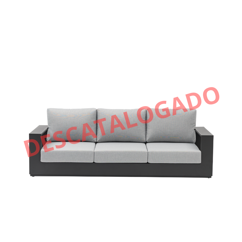 Sofa 3 plazas Ione aluminio antracita y textil gris medio 