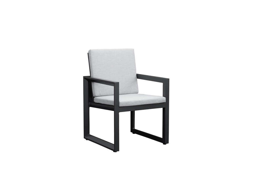 Fauteuil de salle à manger Onix en aluminium anthracite et coussins gris moyen