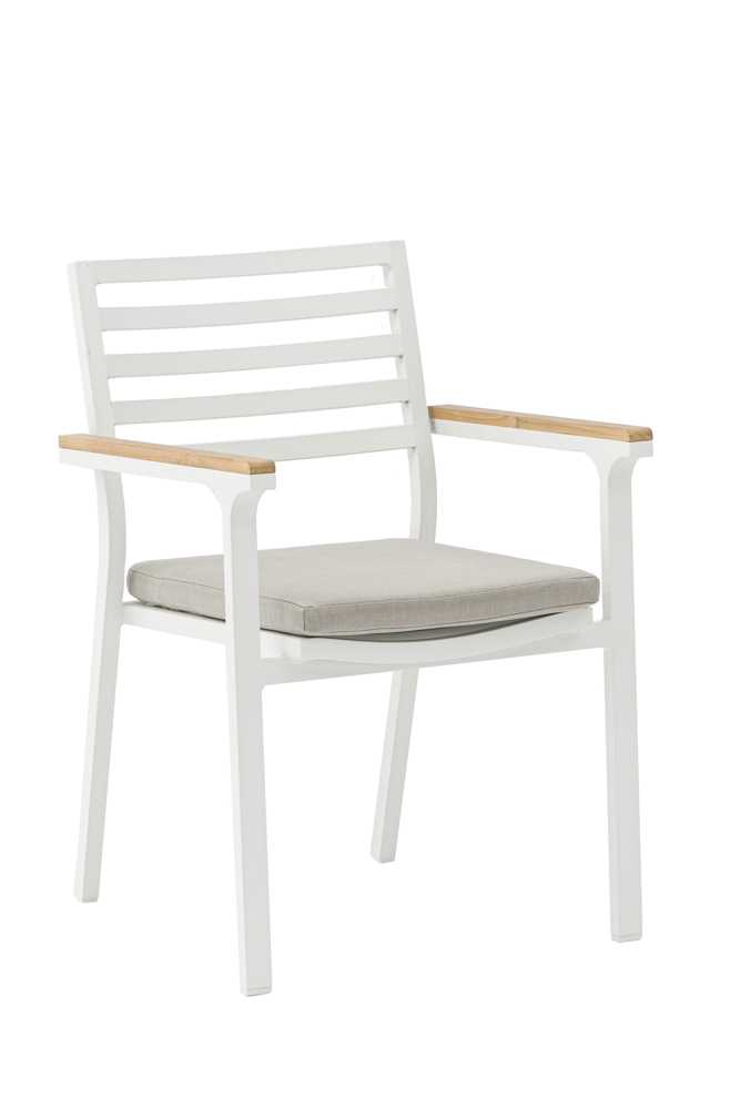 Chaise de salle à manger Broome en aluminium blanc et teck