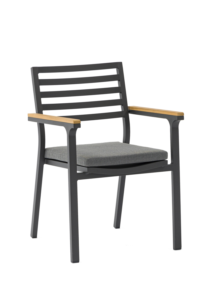 Chaise de salle à manger Broome en aluminium anthracite et teck