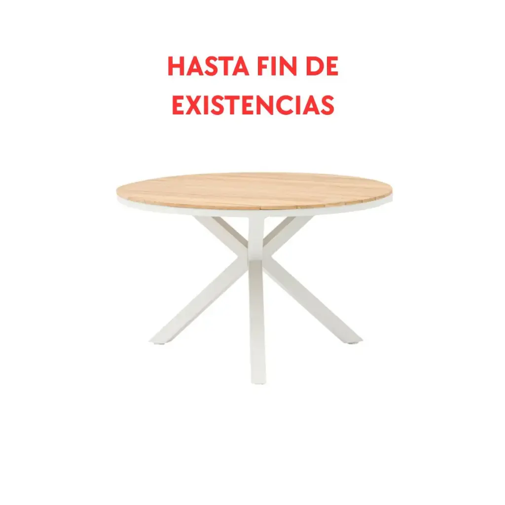 Table ronde Sidney en aluminium blanc - teck Ø 120 cm