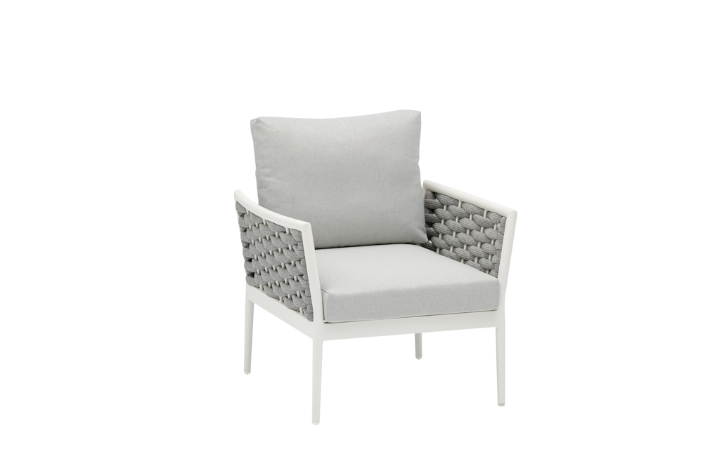 Canapé 1 place Walga aluminium blanc coussin gris clair